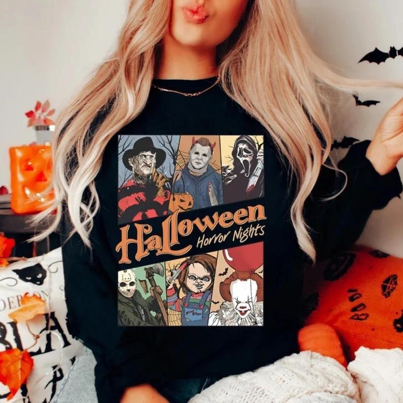 Halloween Horror Nights Sweatshirt, Vintage Halloween Movie Crewneck, Horror Shirt, Halloween Horror Movie Sweatshirts Trendy Halloween
