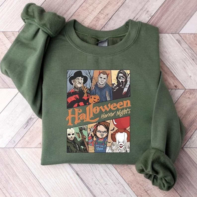 Halloween Horror Nights Sweatshirt, Vintage Halloween Movie Crewneck, Horror Shirt, Halloween Horror Movie Sweatshirts Trendy Halloween