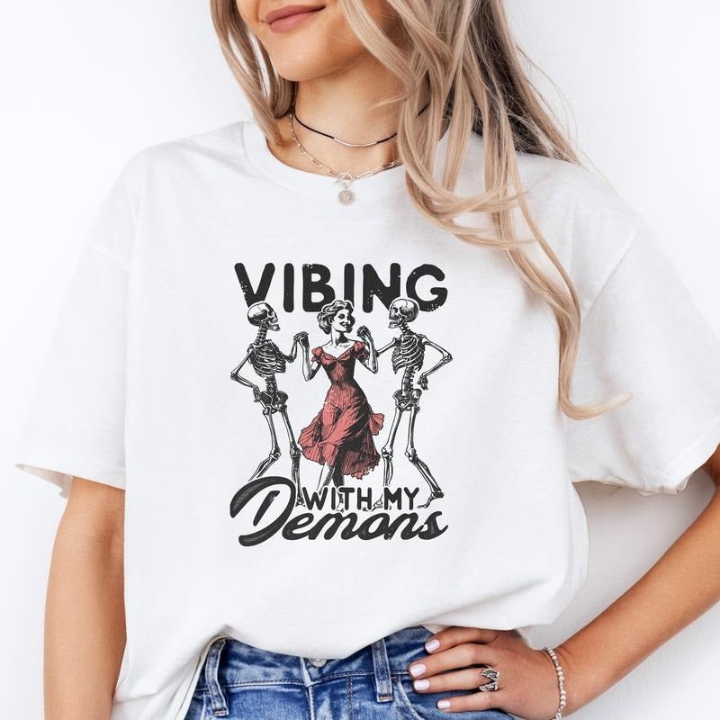 Halloween Shirts Round  3- Print is Sublimation, Unisex T-Shirt, Funny Tee, Womenswear Graphic Womenswear Graphic Womenswear Graphic