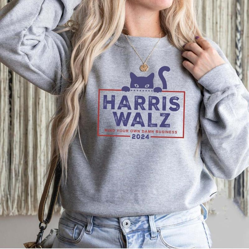 Harris Walz 2024 Cat Shirt, Kamala Harris, Tim Walz Kamala Harris Tee, Holiday Gift, Kamala For The People, Vice President, Democrat Shirt style 001
