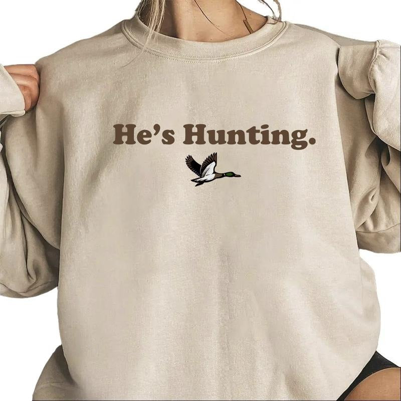 He is Hunting Mallard Duck Shirts Minimalist Graphic Tee Unisex Retro Sweatshirt Pullover, Hunting Season