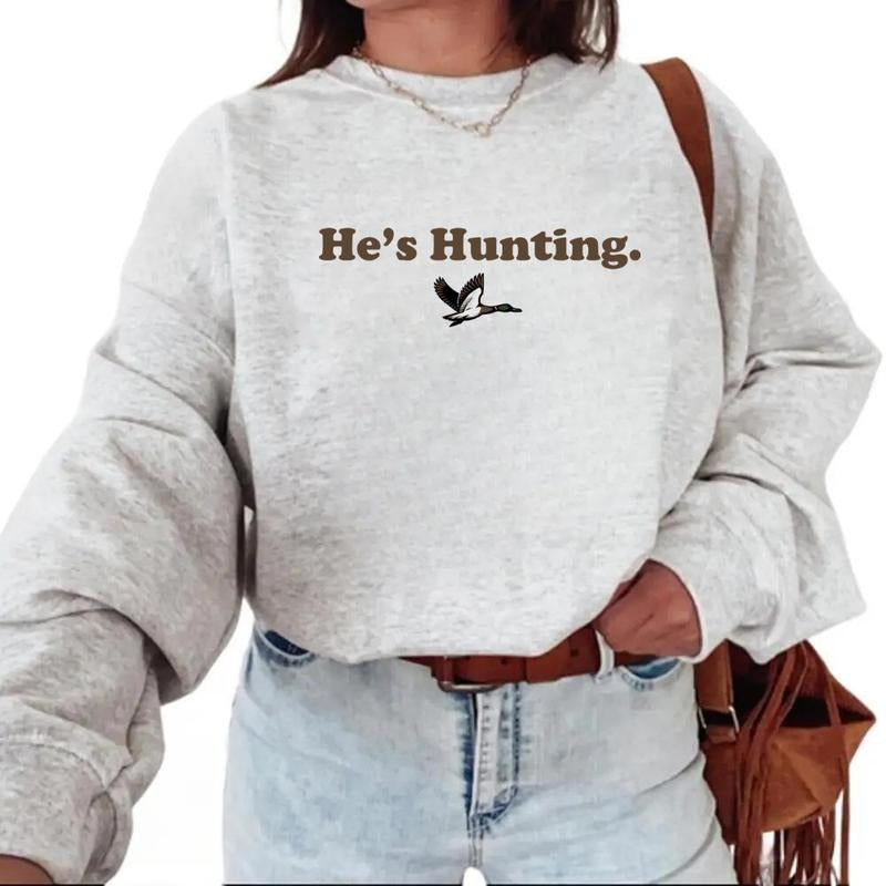 He is Hunting Mallard Duck Shirts Minimalist Graphic Tee Unisex Retro Sweatshirt Pullover, Hunting Season