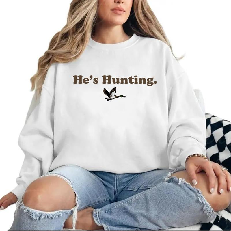 He is Hunting Mallard Duck Shirts Minimalist Graphic Tee Unisex Retro Sweatshirt Pullover, Hunting Season