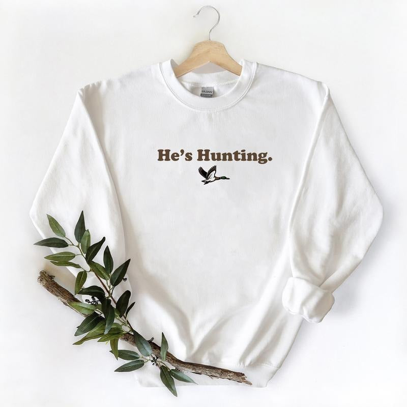 He is Hunting Mallard Duck Shirts Minimalist Graphic Tee Unisex Retro Sweatshirt Pullover, Hunting Season