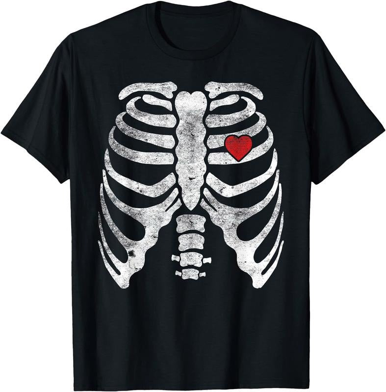 Heart Rib Cage X-Ray Adult Kids Funny Halloween Skeleton Unisex T-Shirt Sweatshirt Hoodie Crewneck Casual Shortsleeve Tshirt