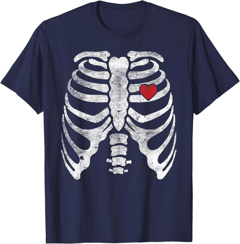 Heart Rib Cage X-Ray Adult Kids Funny Halloween Skeleton Unisex T-Shirt Sweatshirt Hoodie Crewneck Casual Shortsleeve Tshirt