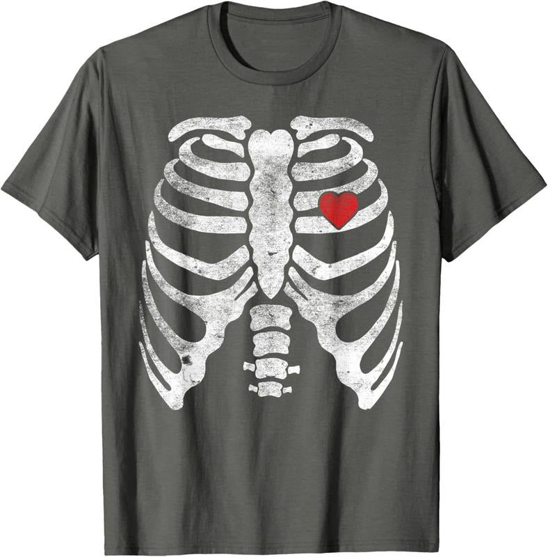 Heart Rib Cage X-Ray Adult Kids Funny Halloween Skeleton Unisex T-Shirt Sweatshirt Hoodie Crewneck Casual Shortsleeve Tshirt