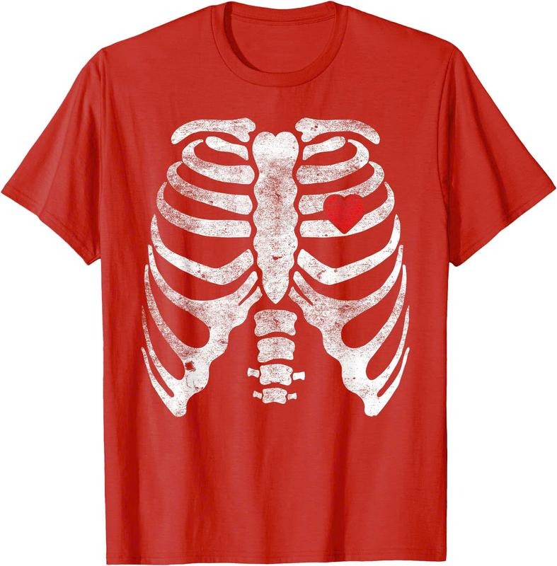 Heart Rib Cage X-Ray Adult Kids Funny Halloween Skeleton Unisex T-Shirt Sweatshirt Hoodie Crewneck Casual Shortsleeve Tshirt