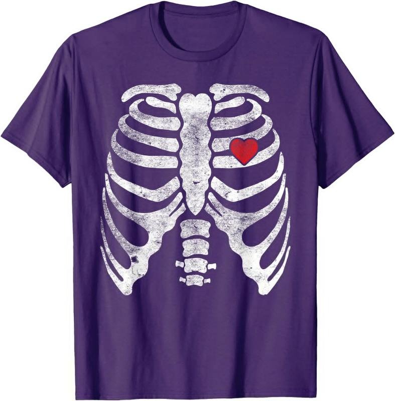 Heart Rib Cage X-Ray Adult Kids Funny Halloween Skeleton Unisex T-Shirt Sweatshirt Hoodie Crewneck Casual Shortsleeve Tshirt