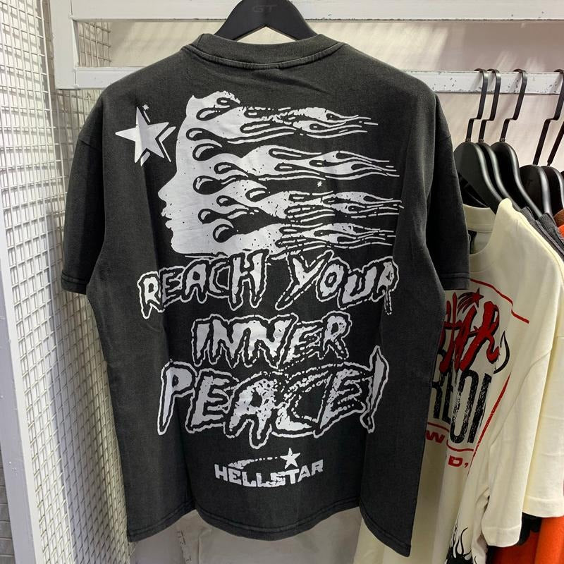 Hellstar Inner Peace Y2K Aesthetic T Shirt, Harajuku Tee, Goth Punk T-Shirt, Alternative Clothing, Y2k Graphic Shirt, Unisex Shirt, Cotton Shirt, Vintage Shirt, Crewneck Shirt, Streetwear, Oversized T-Shirt