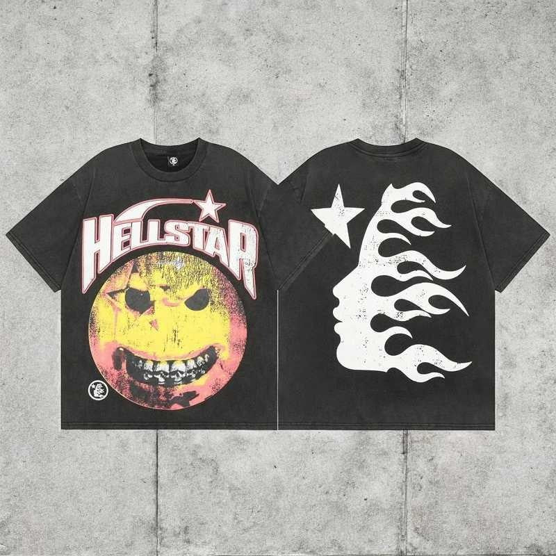 Hellstar Yellow Smiling Face Y2K Aesthetic T Shirt, Harajuku Tee, Goth Punk T-Shirt, Alternative Clothing, Y2k Graphic Shirt, Unisex Shirt, Cotton Shirt, Vintage Shirt, Crewneck Shirt, Streetwear, Oversized T-Shirt