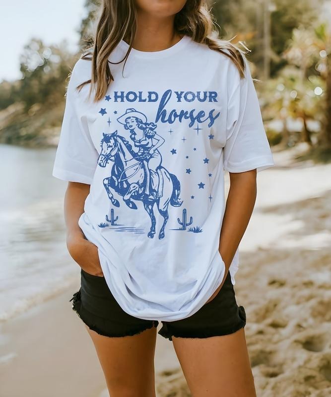 Hold Your Horses Colors T-Shirt, Retro Western Aesthetic Tee, Vintage Inspired Trendy Unisex T-Shirt, Wild West Country Girls Tee