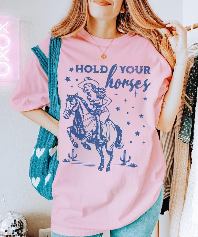 Hold Your Horses Colors T-Shirt, Retro Western Aesthetic Tee, Vintage Inspired Trendy Unisex T-Shirt, Wild West Country Girls Tee