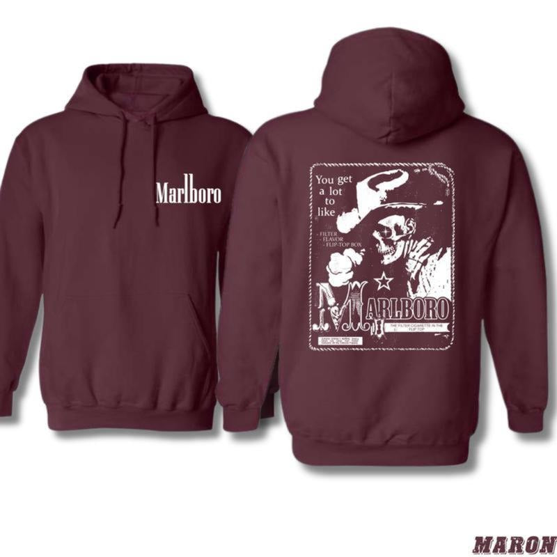 Marlboro Skull Graphic Iconic Cowboy T-shirt/Hoodie,  Classic Fit, Cotton Material Menswear Sweatshirt