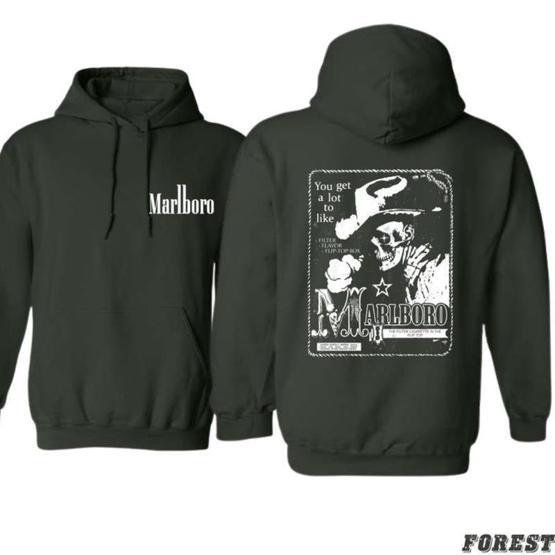 Marlboro Skull Graphic Iconic Cowboy T-shirt/Hoodie,  Classic Fit, Cotton Material Menswear Sweatshirt