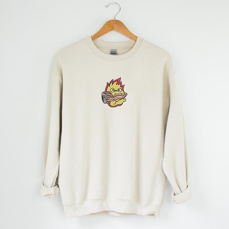 Calcifer Embroidered Tshirt/Sweatshirt/Hoodie, Howl's Moving Castle Shirt, Studio Ghiblie Shirt, Anime Gift Casual Classic