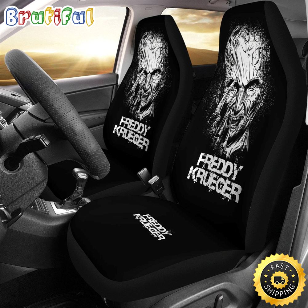 Horror Movie Car Seat Covers  Freddy Krueger Dissolving Face Black White Seat Covers
