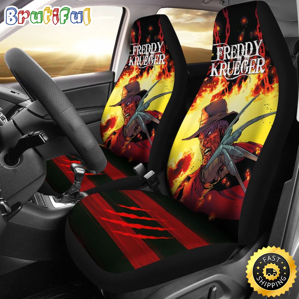Horror Movie Car Seat Covers  Freddy Krueger Flaming In Fire Seat Covers