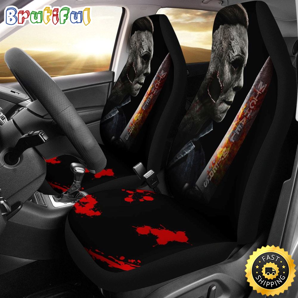 Horror Movie Michael Myers Stone Face With Knife Car Seat Covers