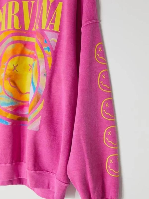 Hot Pink Nirvana Smile Face Sweatshirt, Happy Face Shirt, 90s T-shirt Vintage Aesthetic, Y2K Clothing, Y2K Fashion, Gift For Her, Nirvana Smile Shirt, Pink Nirvana Smile Face Crewneck Sweatshirt, Nirvana Sweatshirt style 001