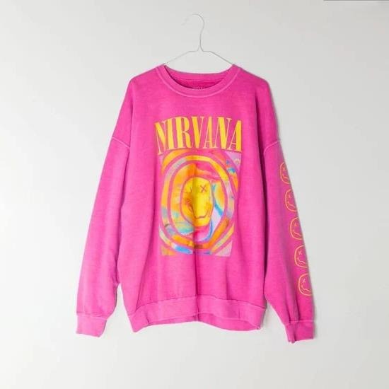 Hot Pink Nirvana Smile Face Sweatshirt, Happy Face Shirt, 90s T-shirt Vintage Aesthetic, Y2K Clothing, Y2K Fashion, Gift For Her, Nirvana Smile Shirt, Pink Nirvana Smile Face Crewneck Sweatshirt, Nirvana Sweatshirt style 001