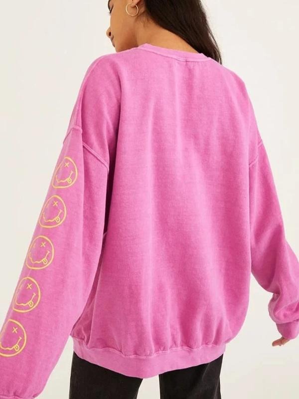 Hot Pink Nirvana Smile Face Sweatshirt, Happy Face Shirt, 90s T-shirt Vintage Aesthetic, Y2K Clothing, Y2K Fashion, Gift For Her, Nirvana Smile Shirt, Pink Nirvana Smile Face Crewneck Sweatshirt, Nirvana Sweatshirt