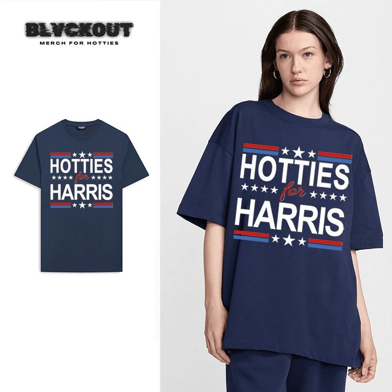 Hotties For Harris Ver.2 Unisex Cotton Shirt, Vote Kamala Harris, Rapper Hiphop Music Shirt Tour Fan Merch, Casual Top Elastic Everyday