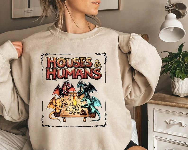 Houses and Humans D&D Shirt, Dungeons and Dragons Gift Tee for Men Women, Vintage Retro 90s Joke D and D T-shirt, Dungeon Master Shirt,  Dnd Houses And Humans Parody, Vintage Retro 90s DND Tee