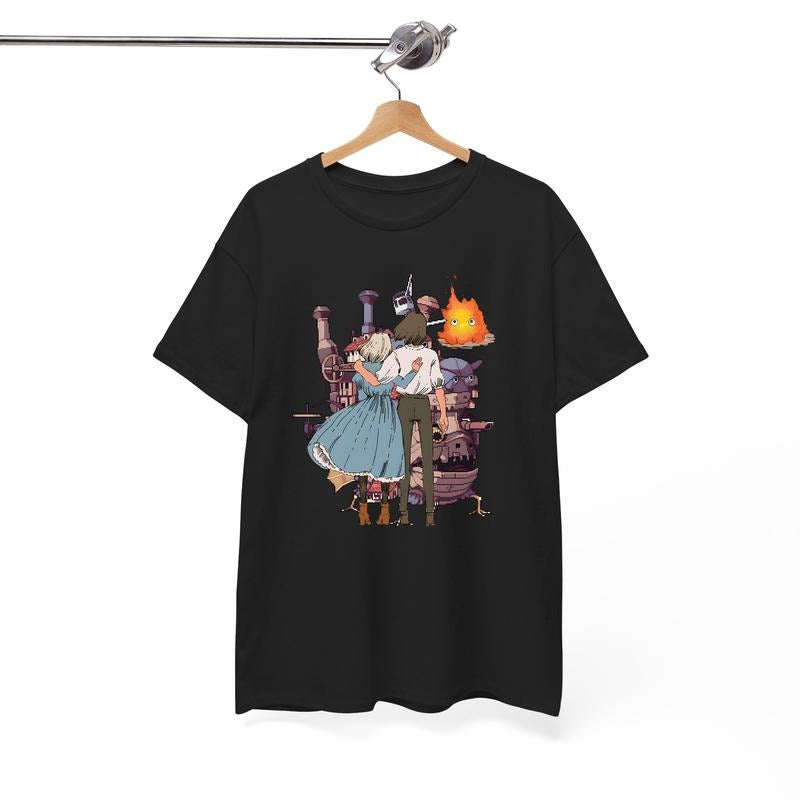 Howl and Sophie Shirt, Calcifer Shirt, Howl's Moving Castle Shirt, Miyazaki Hayao, Anime shirt style 001