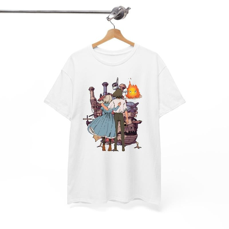 Howl and Sophie Shirt, Calcifer Shirt, Howl's Moving Castle Shirt, Miyazaki Hayao, Anime shirt style 001