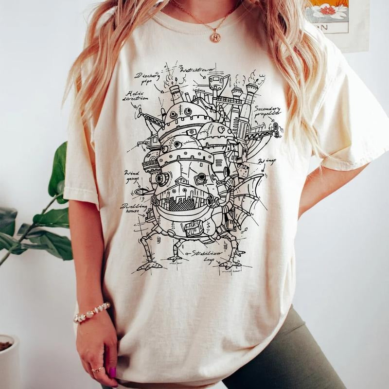 Howl's Moving Castle Shirt, Howl and Sophie Shirt, Anime shirt, Harajuku Clothing Womenswear Crewneck Polyester Sweatshirt Unisex Tops Cotton