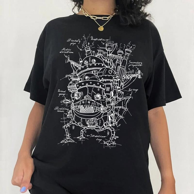 Howl's Moving Castle Shirt, Howl and Sophie Shirt, Anime shirt, Harajuku Clothing Womenswear Crewneck Polyester Sweatshirt Unisex Tops Cotton
