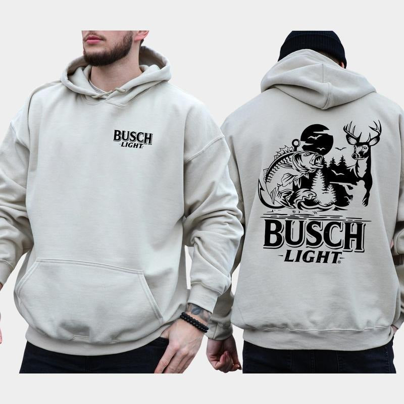 Hunting Fishing Busch Light 2-Sided Hoodie, Men's Busch Light Outdoors Graphic Printed Hoodies, Deer Hunter Tops, Duck Hunt Sweatshirt For Men, Classi