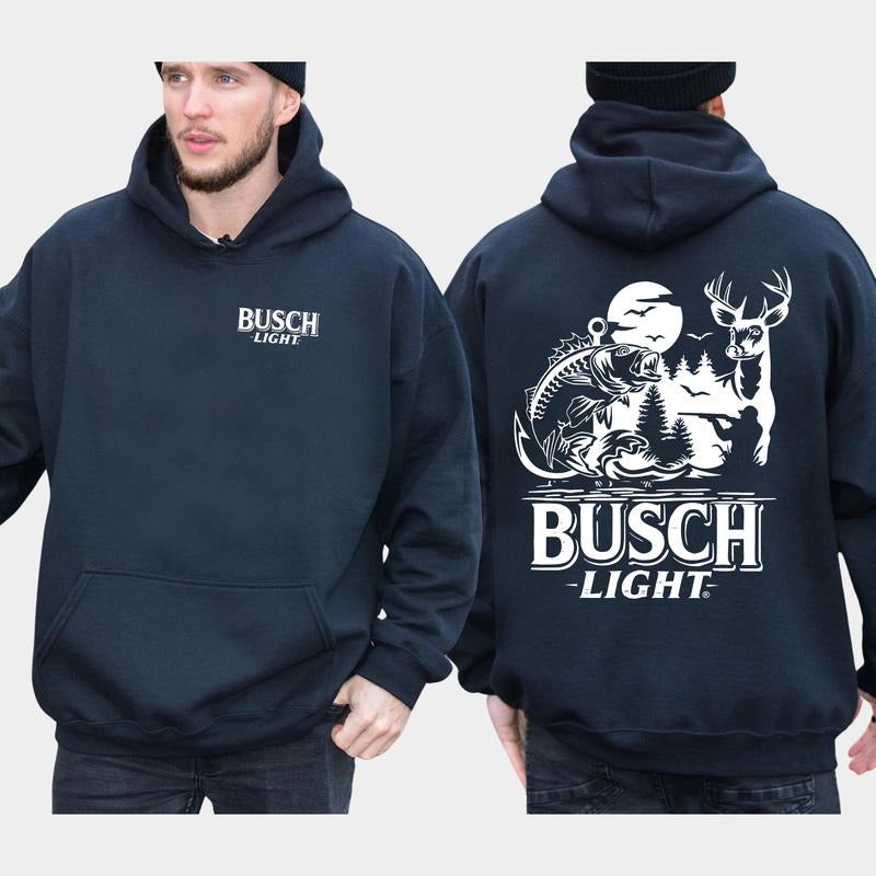 Hunting Fishing Busch Light 2-Sided Hoodie, Men's Busch Light Outdoors Graphic Printed Hoodies, Deer Hunter Tops, Duck Hunt Sweatshirt For Men, Classi