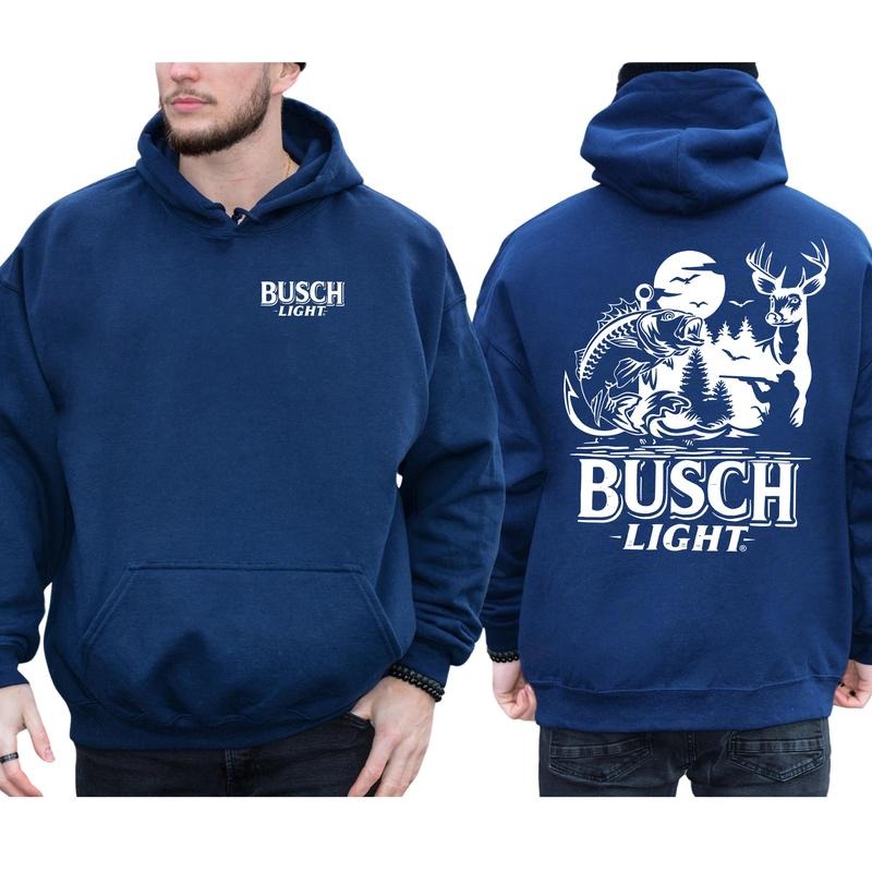 Hunting Fishing Busch Light 2-Sided Hoodie, Men's Busch Light Outdoors Graphic Printed Hoodies, Deer Hunter Tops, Duck Hunt Sweatshirt For Men, Classi