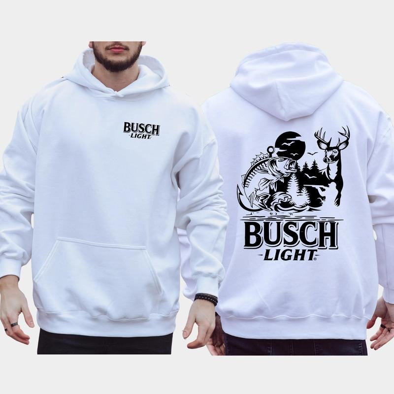 Hunting Fishing Busch Light 2-Sided Hoodie, Men's Busch Light Outdoors Graphic Printed Hoodies, Deer Hunter Tops, Duck Hunt Sweatshirt For Men, Classi