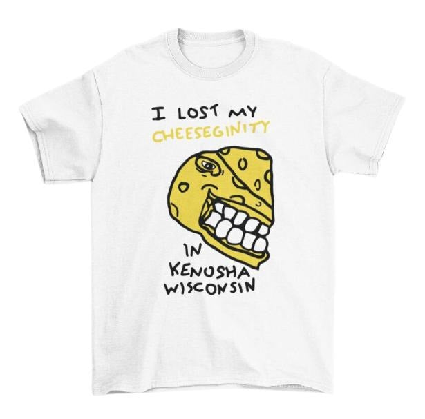 I Lost My Cheeseginity In Kenosha Wisconsin, Funny Meme Shirt, Sarcastic Cartoon Tshirt, Ironic Gen Z, Adult Y2K Graphic Menswear Top