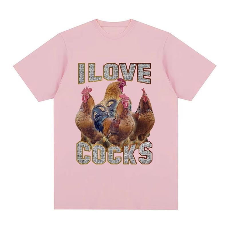 I Love Cocks Funny Roosters Meme T Shirt Chicken Lovers Short Sleeve T-shirt Men Women 100% Cotton Oversized T Shirts Streetwear, vintage Menswear Top
