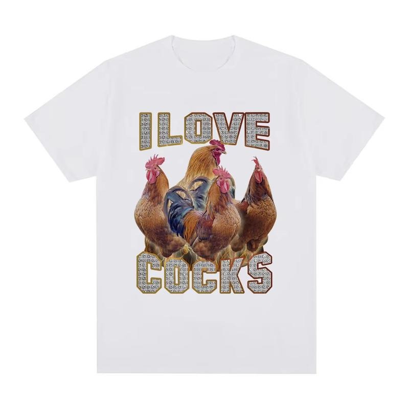 I Love Cocks Funny Roosters Meme T Shirt Chicken Lovers Short Sleeve T-shirt Men Women 100% Cotton Oversized T Shirts Streetwear, vintage Menswear Top