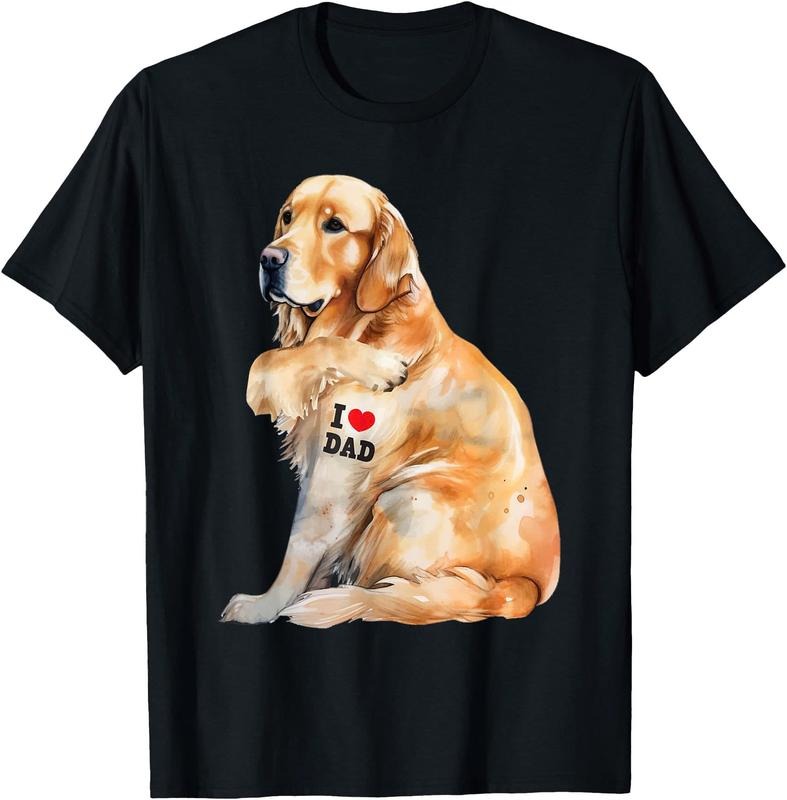 I Love Dad - Patriotic Golden Retriever Canine Dog Lover Unisex T-Shirt Sweatshirt Hoodie Crewneck Casual Shortsleeve Tshirt Classic Collar