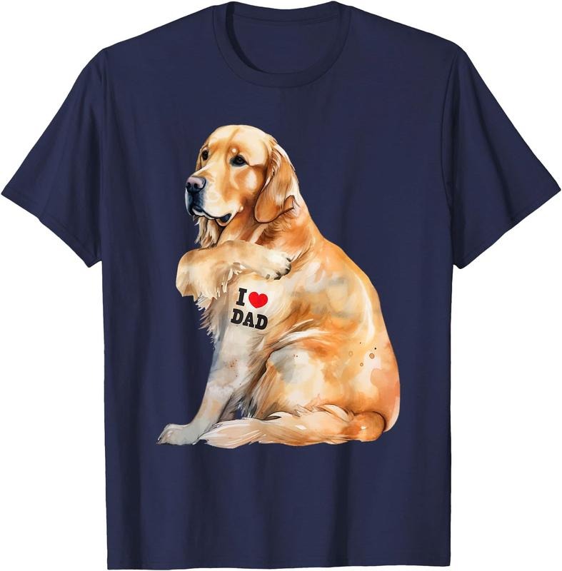 I Love Dad - Patriotic Golden Retriever Canine Dog Lover Unisex T-Shirt Sweatshirt Hoodie Crewneck Casual Shortsleeve Tshirt Classic Collar