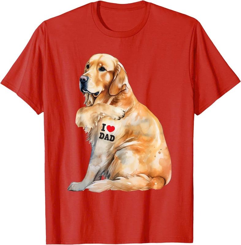 I Love Dad - Patriotic Golden Retriever Canine Dog Lover Unisex T-Shirt Sweatshirt Hoodie Crewneck Casual Shortsleeve Tshirt Classic Collar