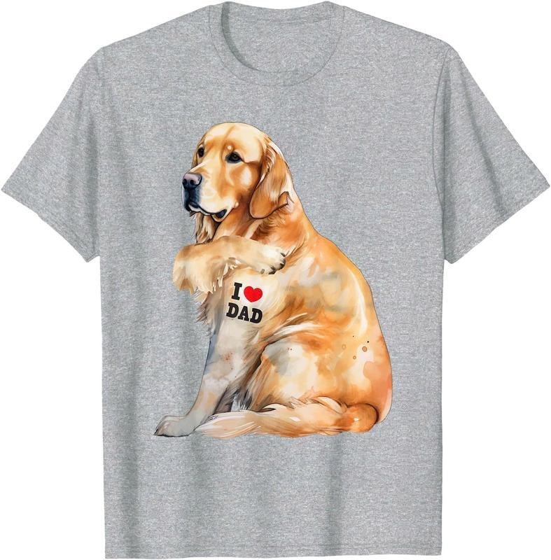 I Love Dad - Patriotic Golden Retriever Canine Dog Lover Unisex T-Shirt Sweatshirt Hoodie Crewneck Casual Shortsleeve Tshirt Classic Collar