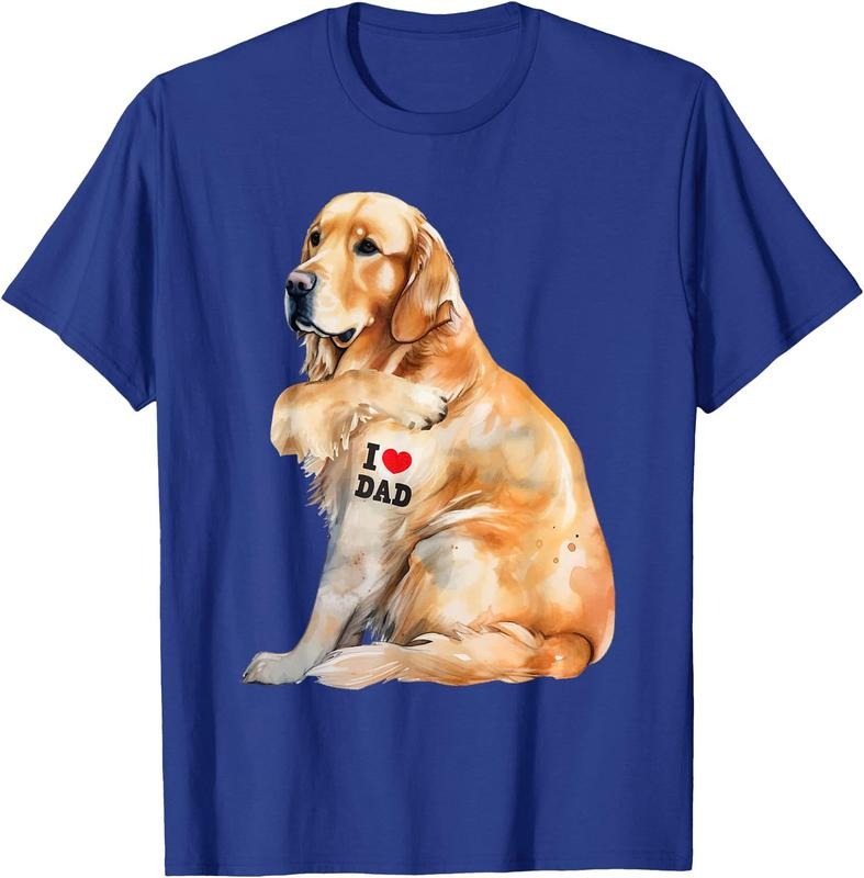 I Love Dad - Patriotic Golden Retriever Canine Dog Lover Unisex T-Shirt Sweatshirt Hoodie Crewneck Casual Shortsleeve Tshirt Classic Collar