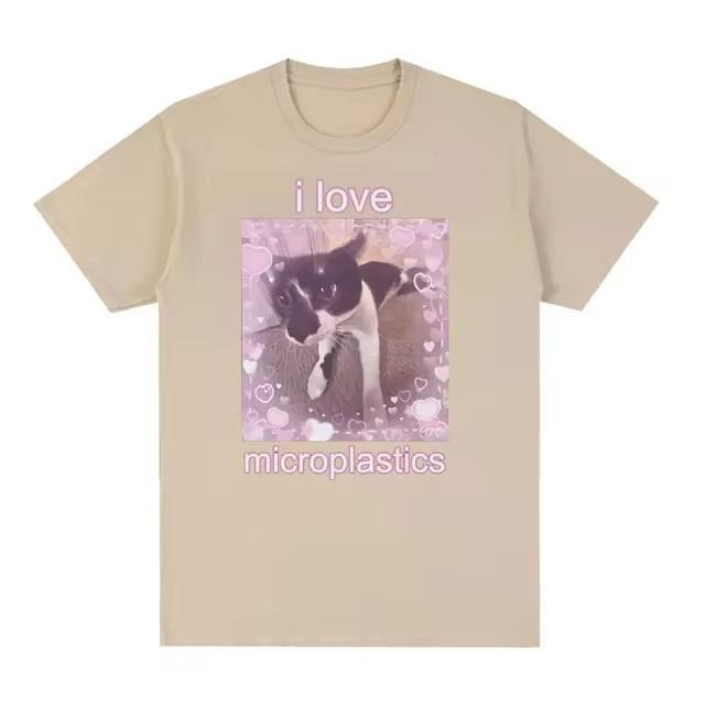 I Love Microplastics Cute Cat Meme Graphic T Shirts Funny Men Women Tops Cute Clothing T-shirt Casual Cozy Cotton Oversized Tees, Menswear Tshirt