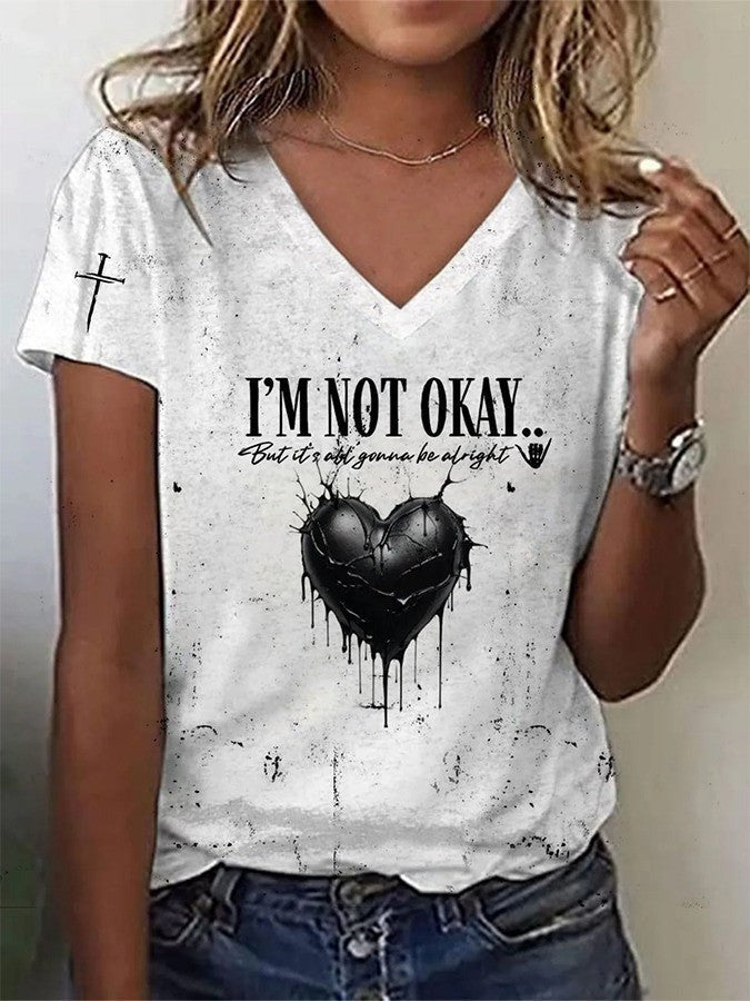 I'm Not Okay But It's All Gonna Be Alright Heart V-neck Shirt Music Lover Jelly Roll Fans Father's Day Gift for Dad