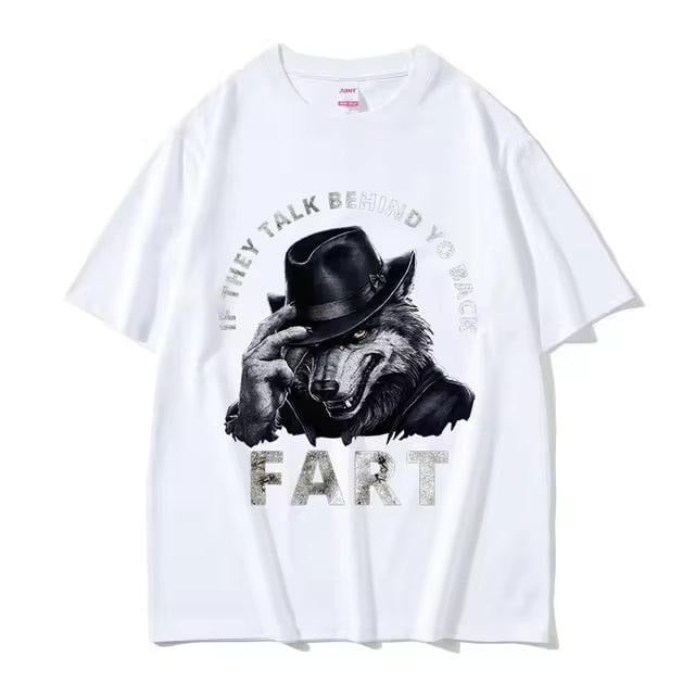If They Talk Behind Your Back Fart Wolf Vintage Graphic Tee Funny Literally Me Vintage Short Sleeve T-shirts Men's Oversized Cotton T-shirt Menswear