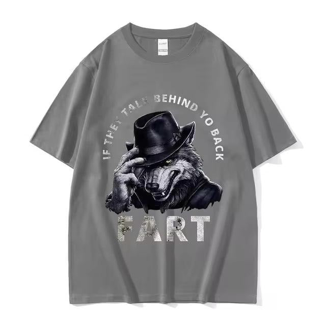 If They Talk Behind Your Back Fart Wolf Vintage Graphic Tee Funny Literally Me Vintage Short Sleeve T-shirts Men's Oversized Cotton T-shirt Menswear