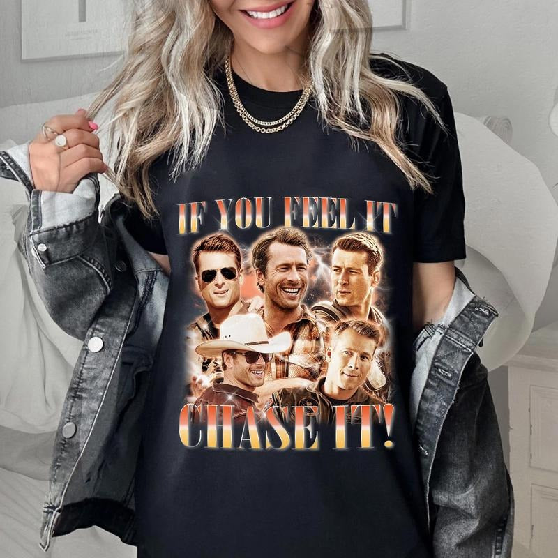 If You Feel It Chase It Shirt, Glen Powell Vintage Tshirt, Glen Powell Bootleg Rap Tshirt