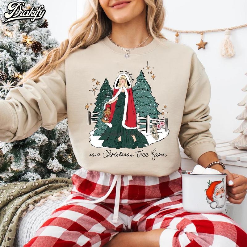 In  my heart is a Christmas tree farm, Xmas Holiday TShirtCrewneckHoodie for fan Breathable Fabric Womenswear
